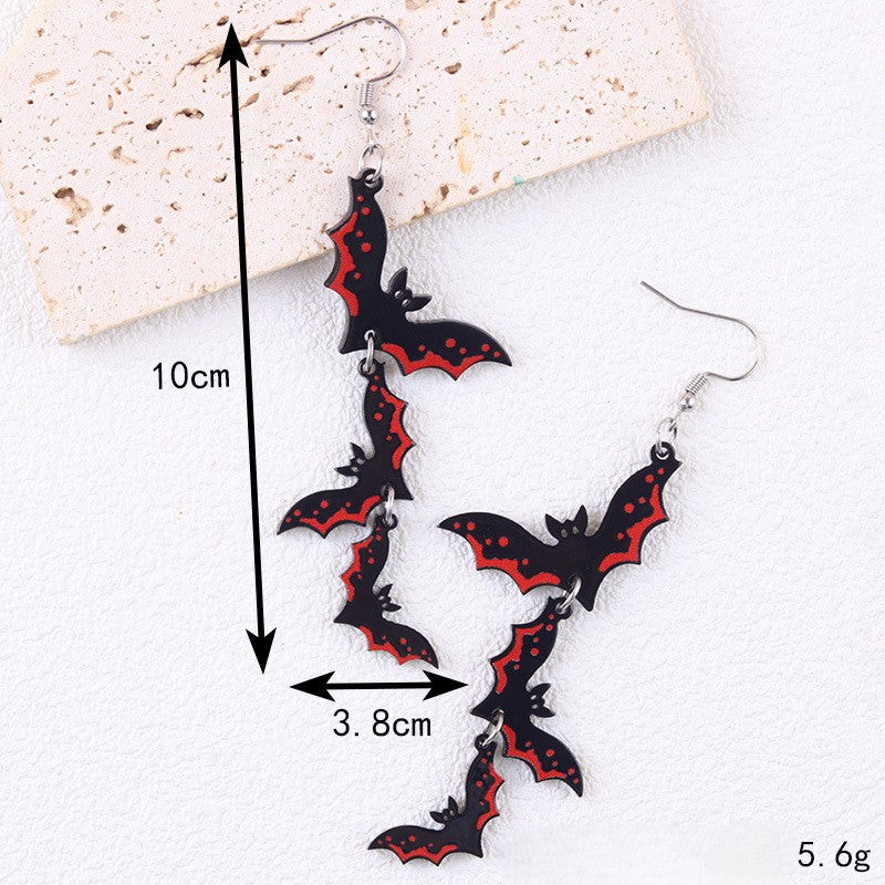 Cascading Bat Halloween Statement Drop Earrings - Red - 1