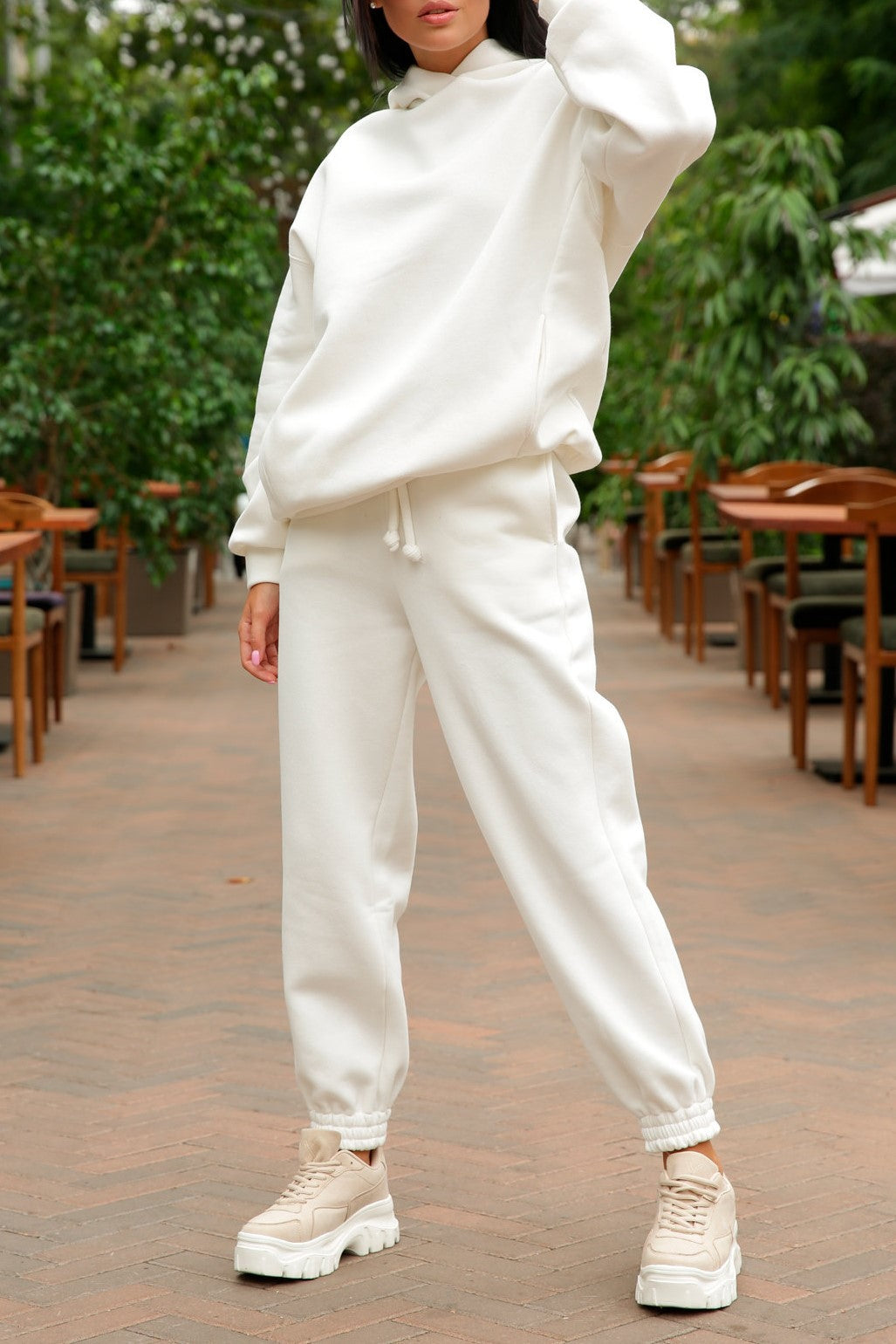 Oversized Hoodie and Jogger Lounge Set - white - 1