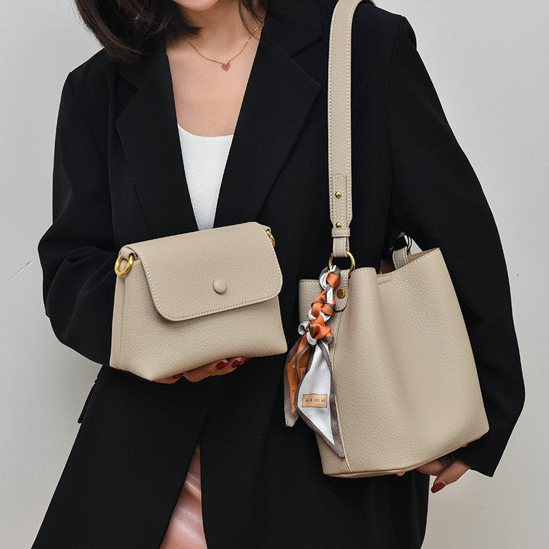 Soft Bucket Bag Set with Pouch and Scarf