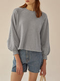 Balloon Sleeve Cropped Crewneck Tee - Ash