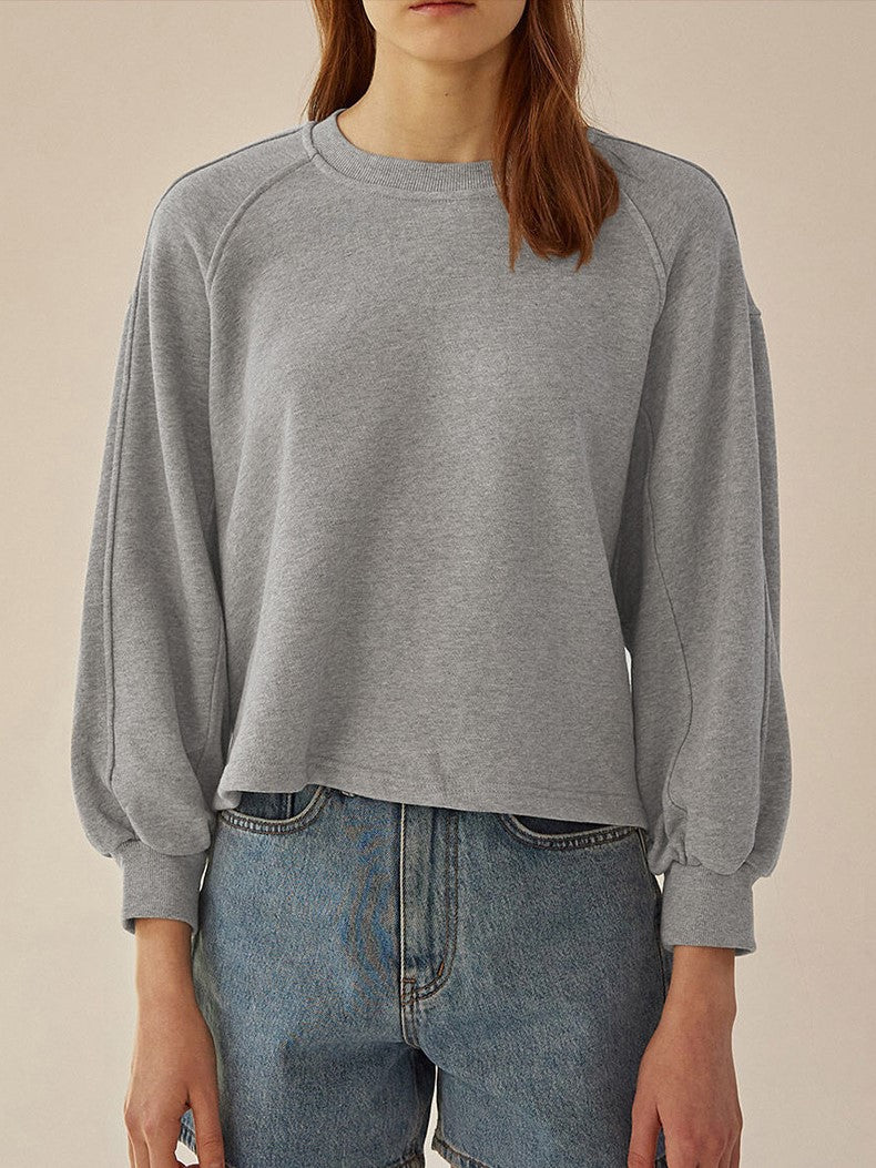 Balloon Sleeve Cropped Crewneck Tee - Ash - 1