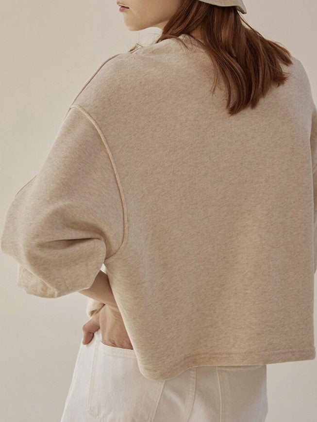 Balloon Sleeve Cropped Crewneck Tee - Oatmeal - 4