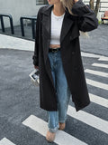 Double Breasted Belted Longline Trench Coat - Black