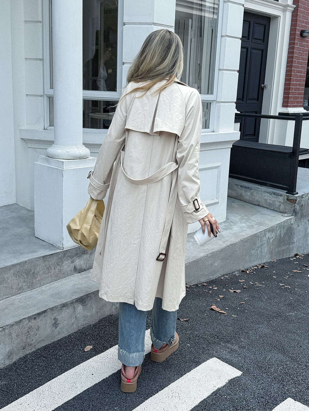 Double Breasted Belted Longline Trench Coat - White - 1
