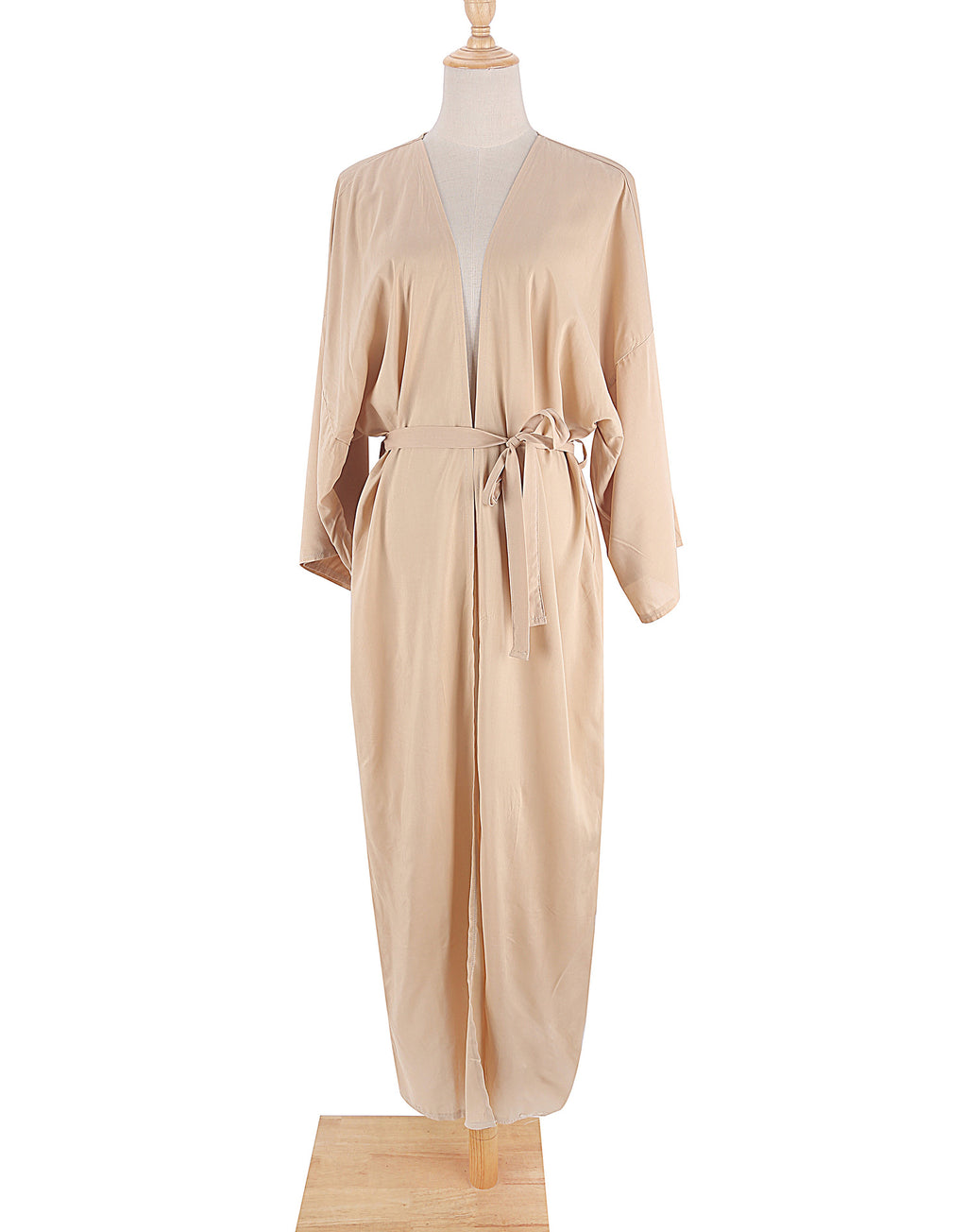 Draped Wide Sleeve Long Beach Robe - Beige - 6