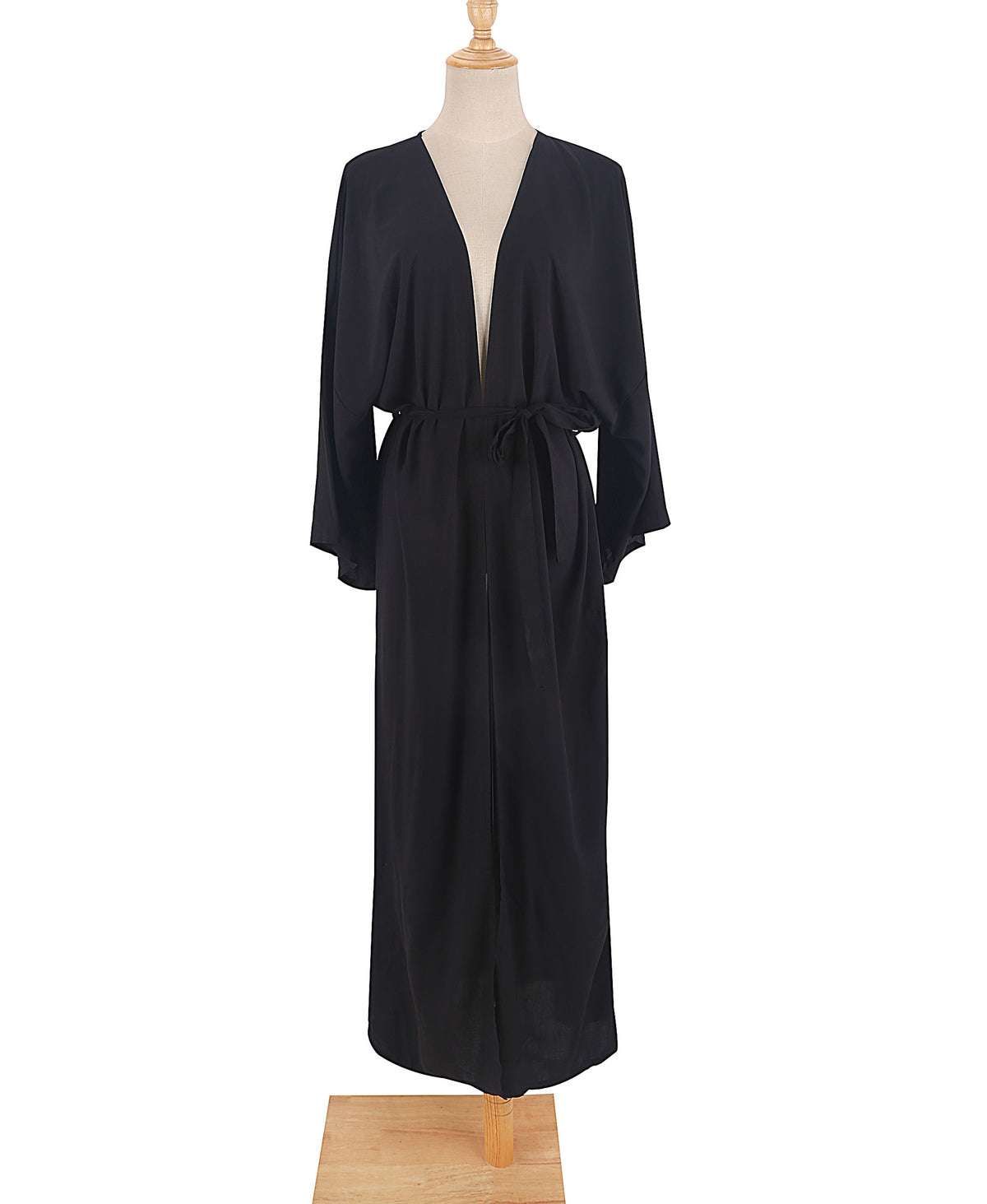 Draped Wide Sleeve Long Beach Robe - Black - 5