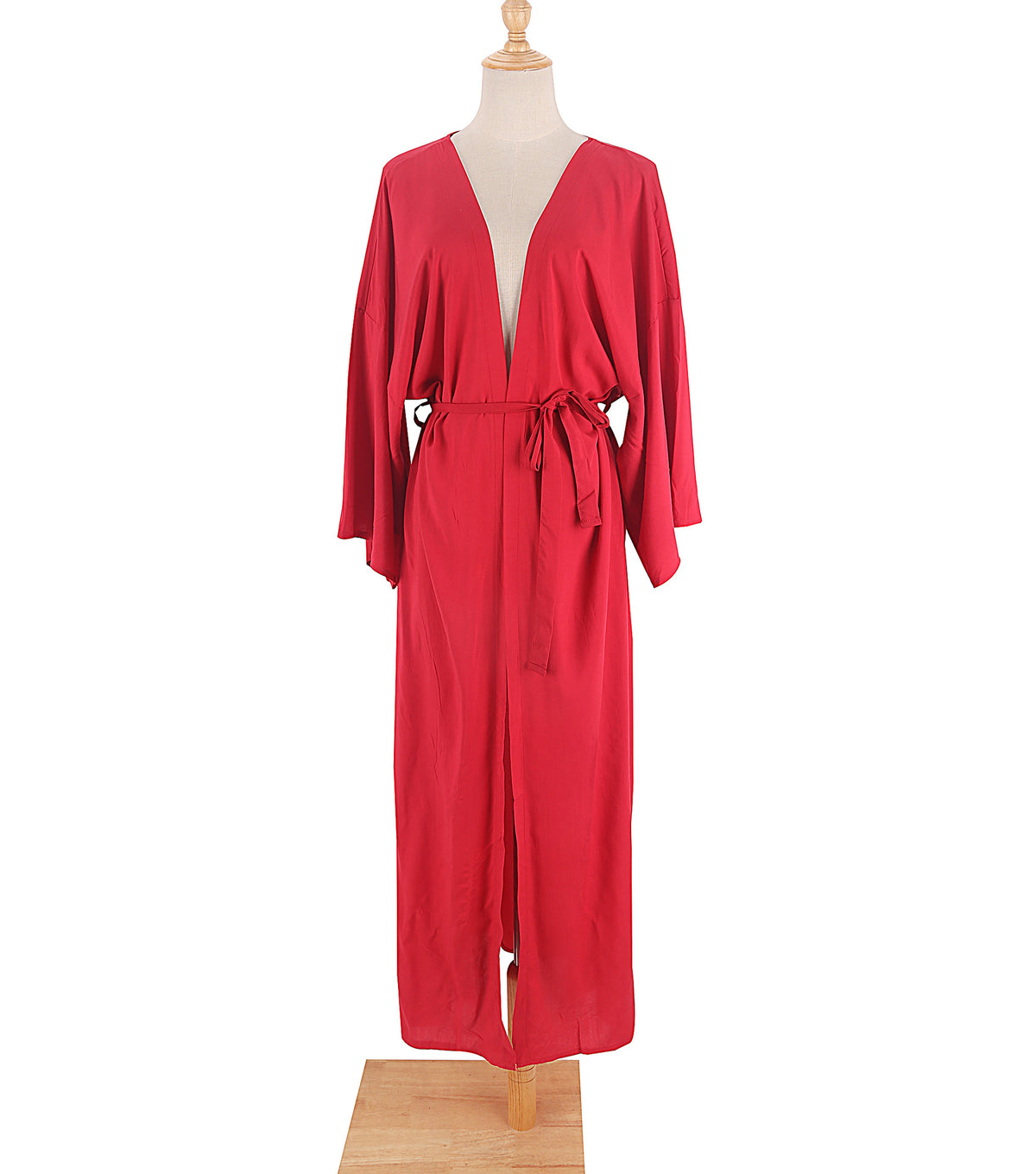Draped Wide Sleeve Long Beach Robe - Red - 7