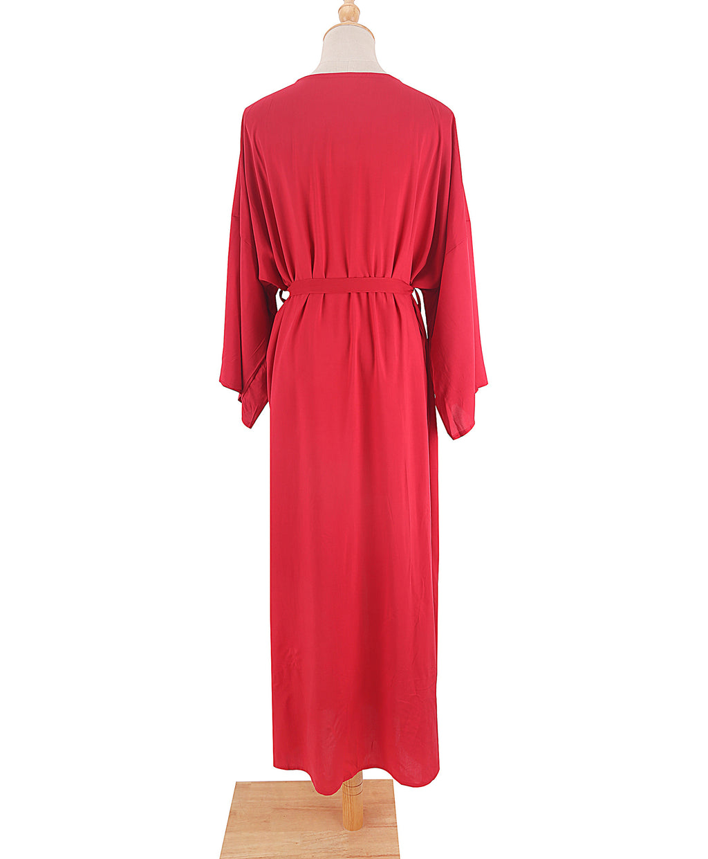 Draped Wide Sleeve Long Beach Robe - Red - 8