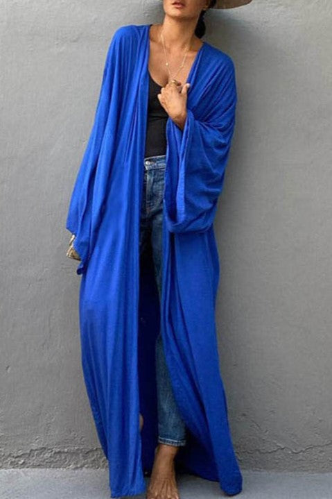 Draped Wide Sleeve Long Beach Robe - Royal