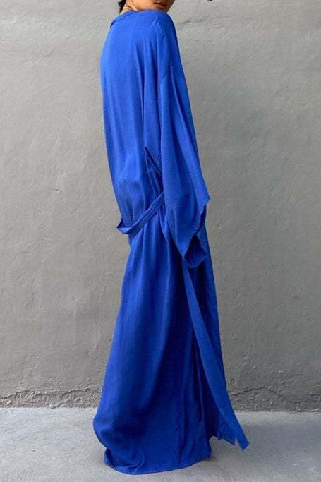 Draped Wide Sleeve Long Beach Robe - Royal - 3