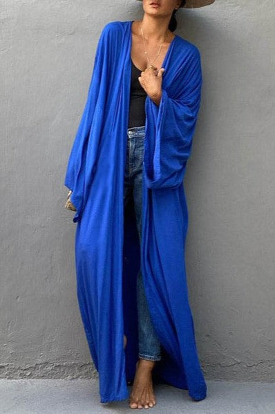 Draped Wide Sleeve Long Beach Robe - Royal - 4