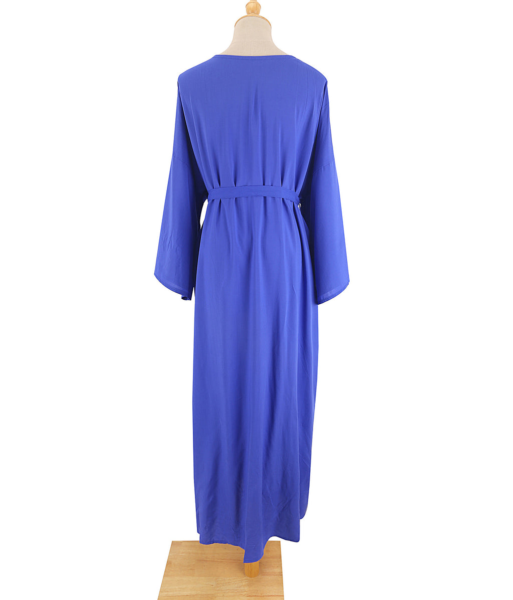 Draped Wide Sleeve Long Beach Robe - Royal - 8