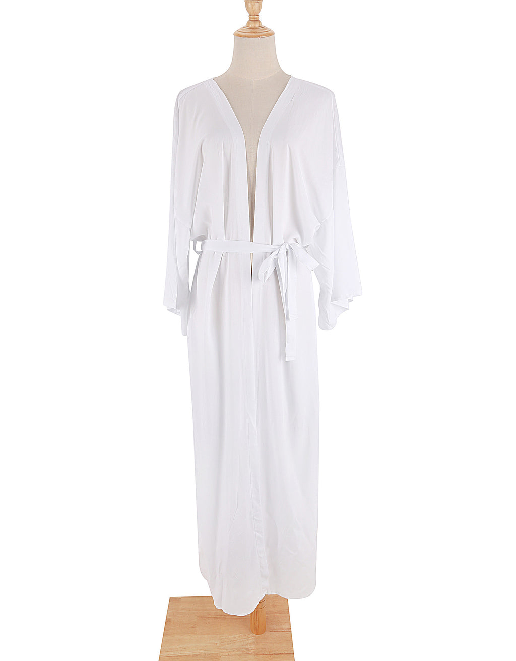 Draped Wide Sleeve Long Beach Robe - White - 6
