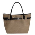 Oversized Belted Canvas Tote Bag - Khaki