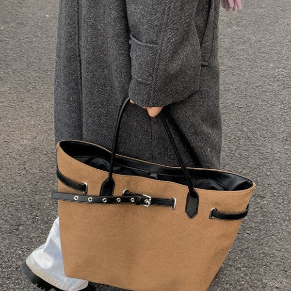 Oversized Belted Canvas Tote Bag