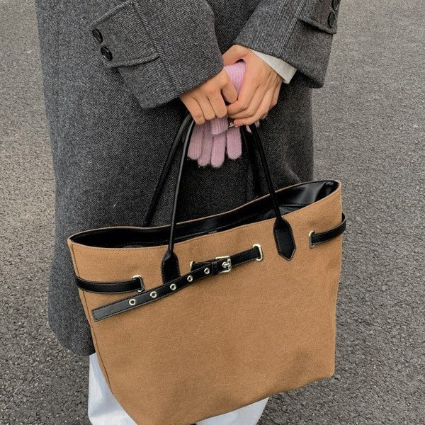 Oversized Belted Canvas Tote Bag