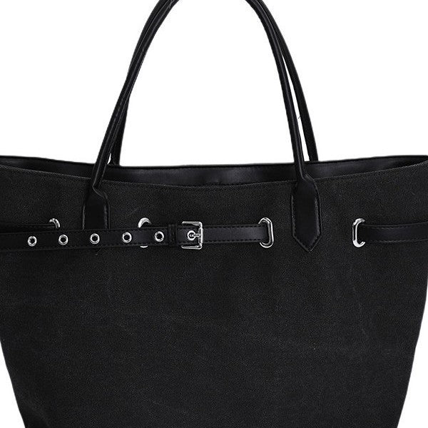 Oversized Belted Canvas Tote Bag