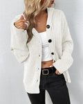 Drawstring Hooded Button-Up Knit Cardigan - White