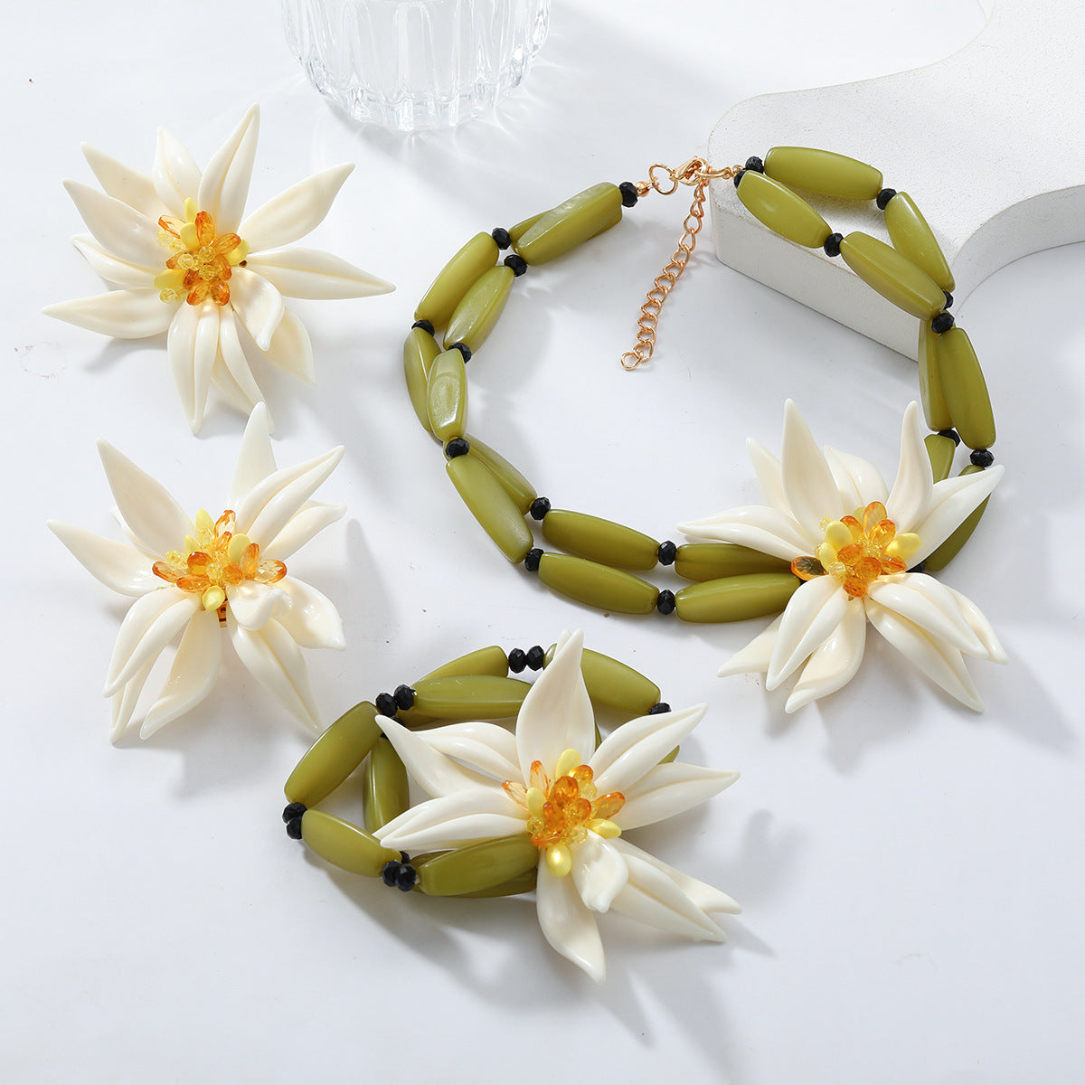 Lily Flower Bead Necklace Bracelet Earrings