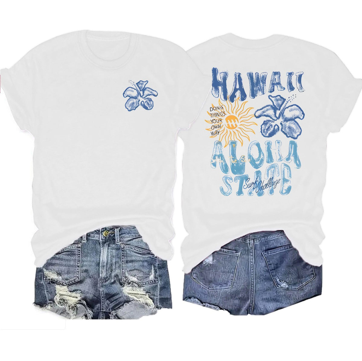 Retro Hawaii Aloha Print Graphic Tee - White
