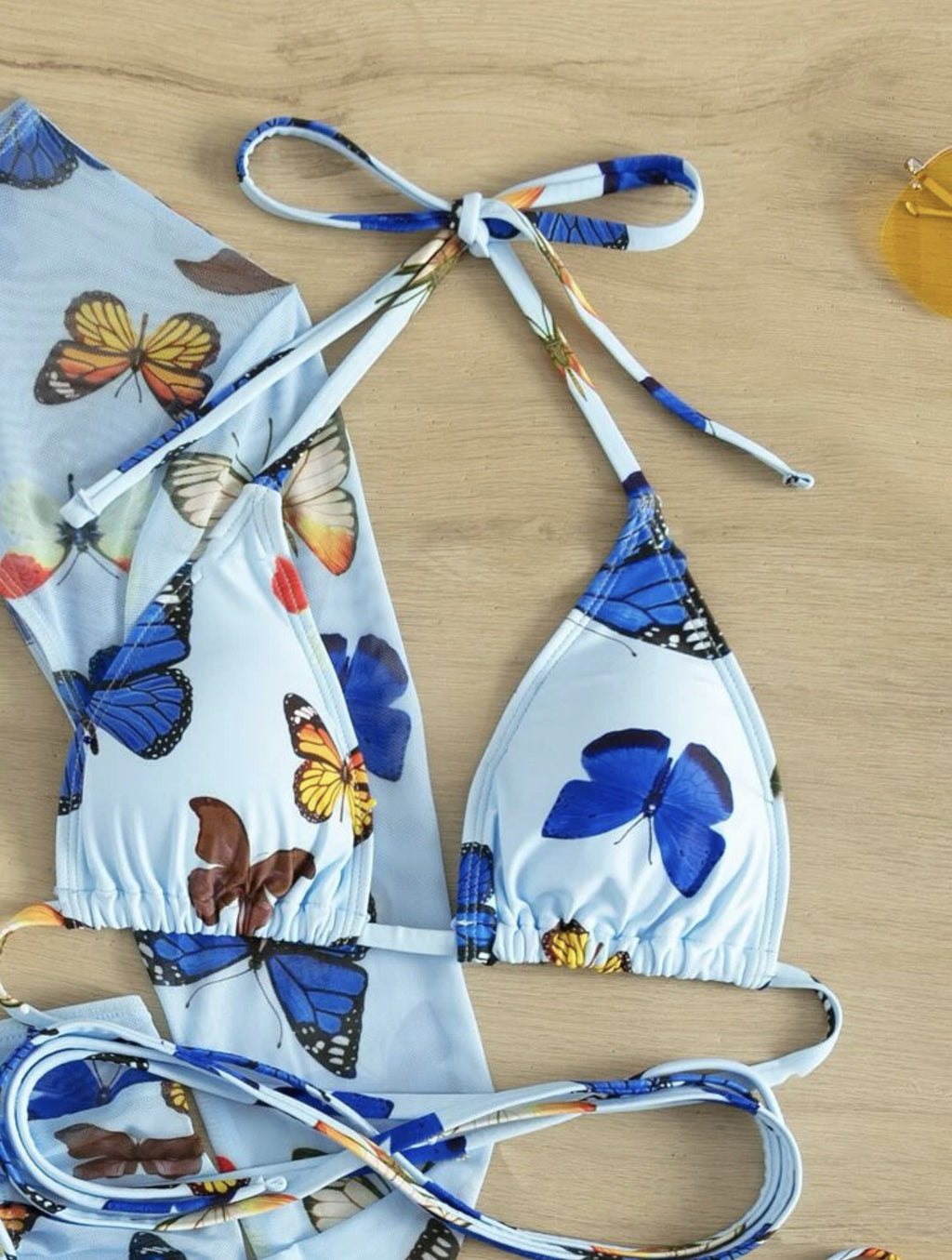 Butterfly Print Bikini and Cover Up Set - Blue - 4