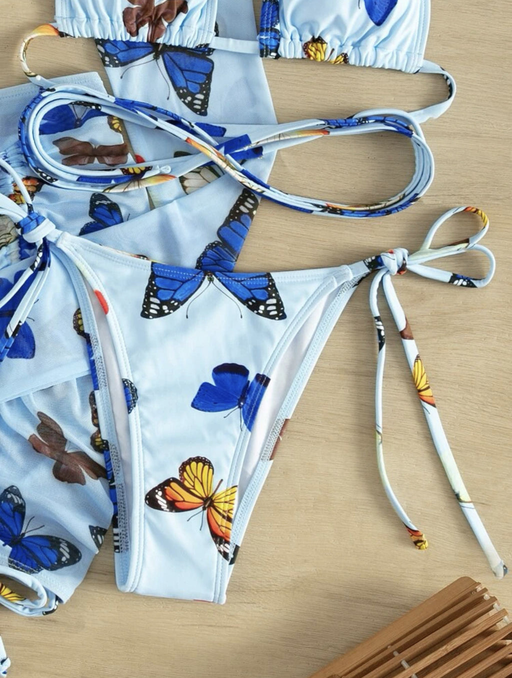 Butterfly Print Bikini and Cover Up Set - Blue - 5