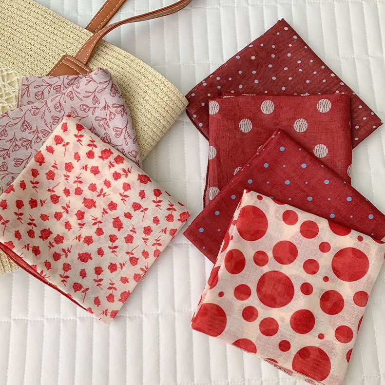 Polka Dot Cherry Print Bandana Scarf