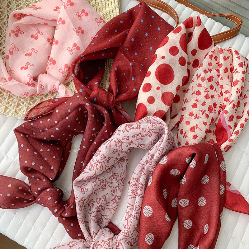 Polka Dot Cherry Print Bandana Scarf - view 7