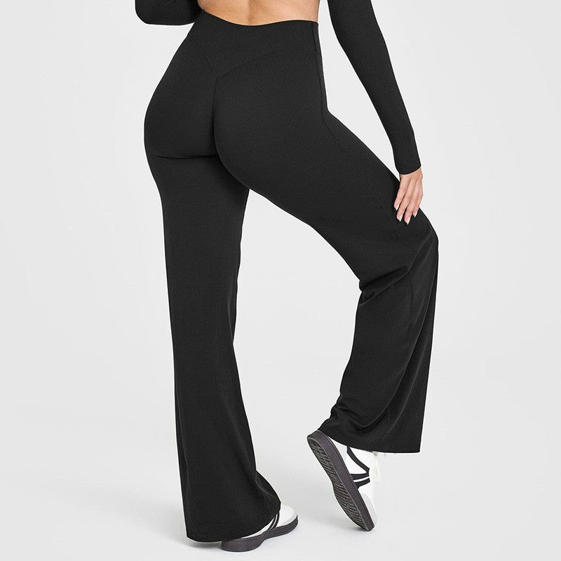 Brushed High Waist Wide Leg Yoga Pants - Black