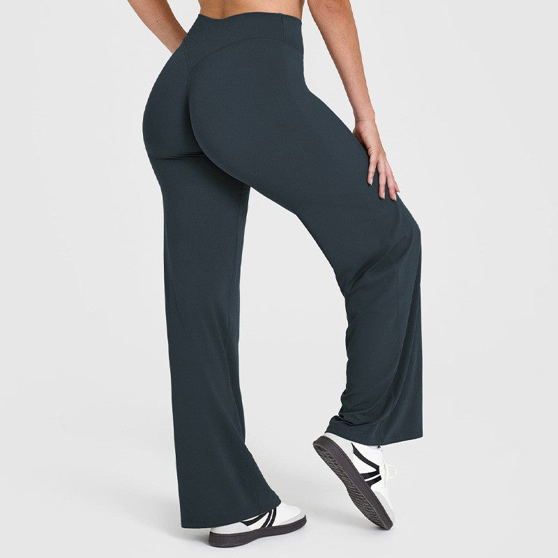 Brushed High Waist Wide Leg Yoga Pants - Blueberry