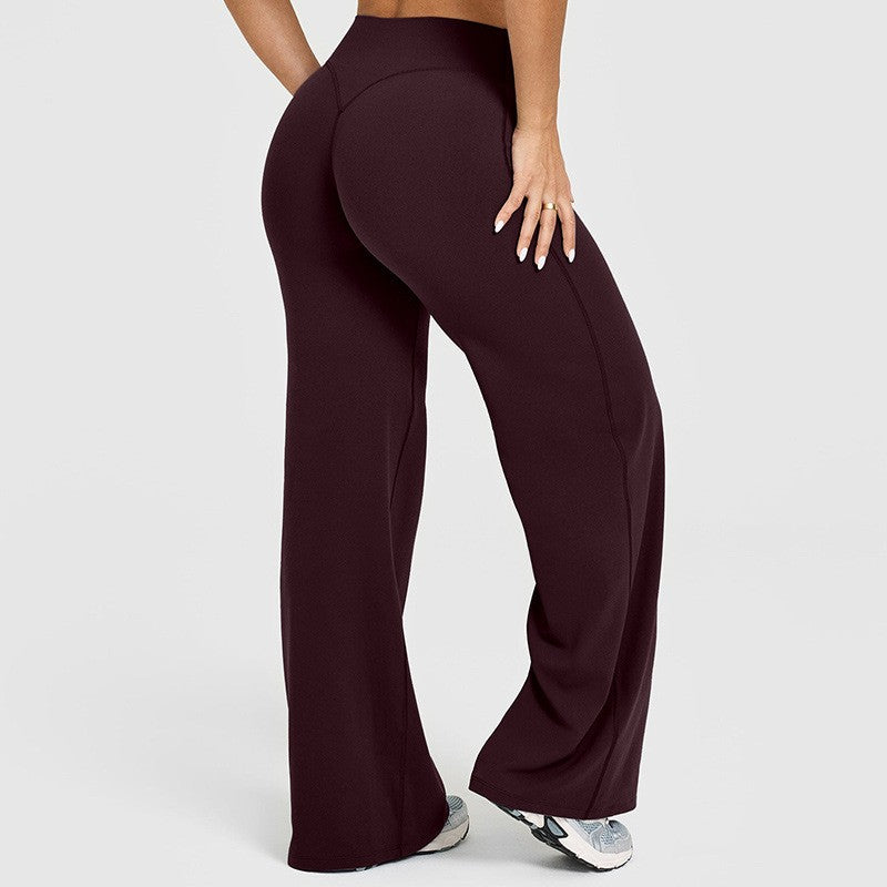 Brushed High Waist Wide Leg Yoga Pants - Burgundy