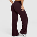 Brushed High Waist Wide Leg Yoga Pants - Burgundy