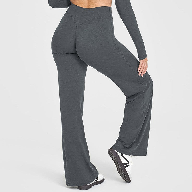 Brushed High Waist Wide Leg Yoga Pants - Charcoal