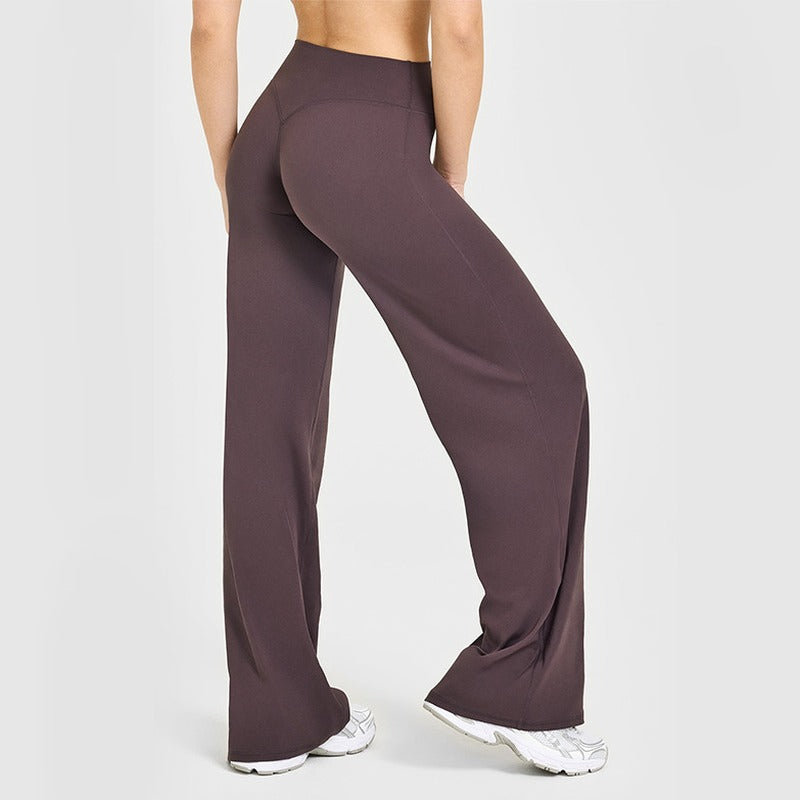 Brushed High Waist Wide Leg Yoga Pants - Dark Taupe