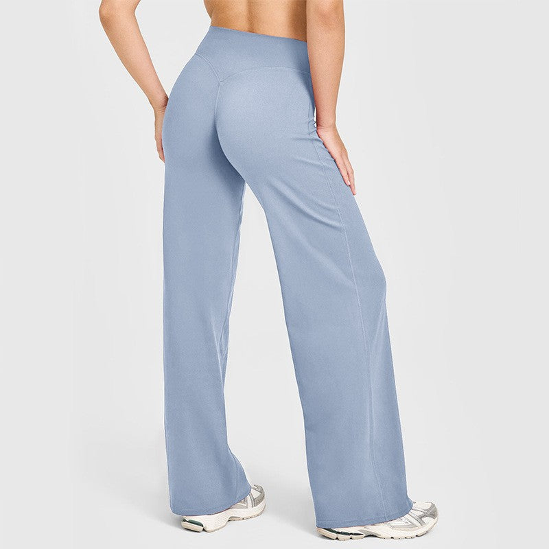 Brushed High Waist Wide Leg Yoga Pants - Mist Blue