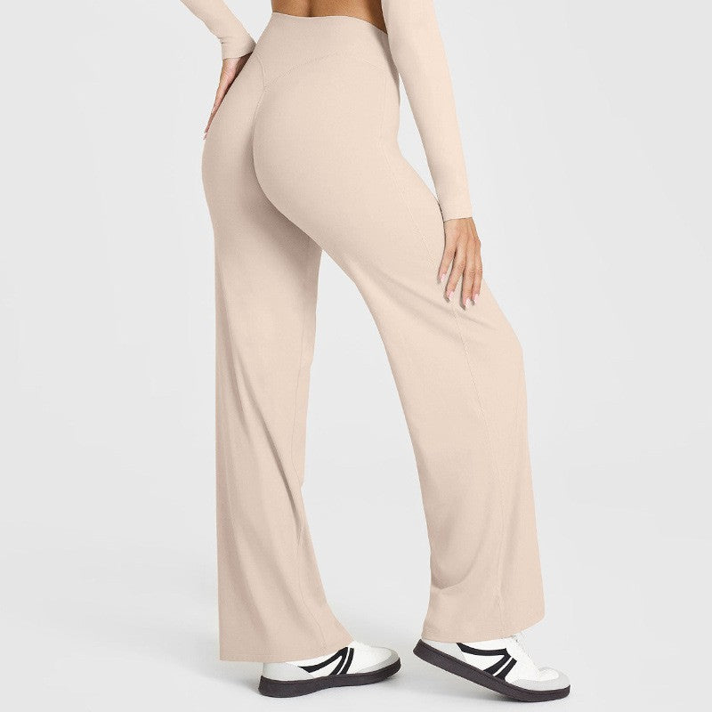 Brushed High Waist Wide Leg Yoga Pants - Oat