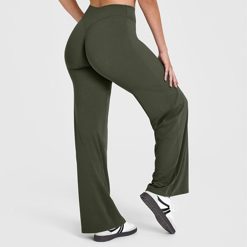 Brushed High Waist Wide Leg Yoga Pants - Olive