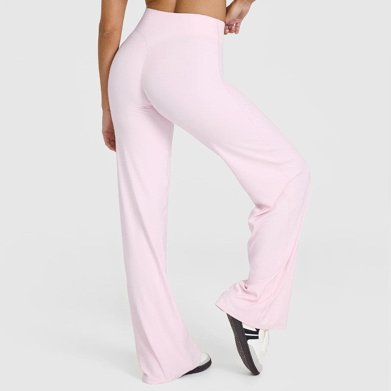 Brushed High Waist Wide Leg Yoga Pants - Pink