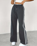 Wide Leg Drawstring Sweatpants With Side Stripes - Grey