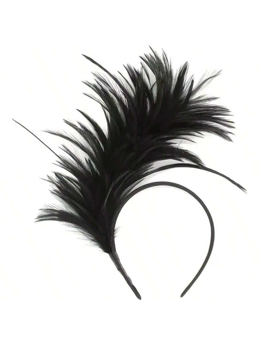Feather Fascinator Party Headband - Black