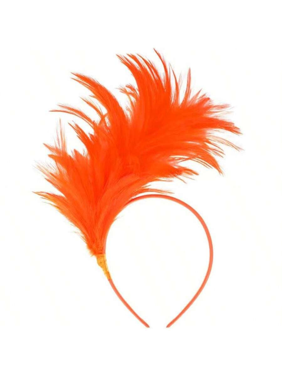 Feather Fascinator Party Headband - Orange