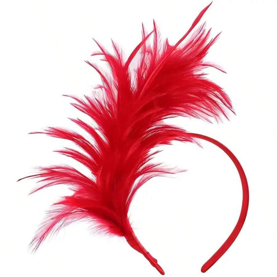Feather Fascinator Party Headband - Red