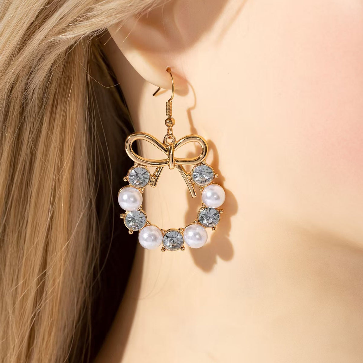 Pearl and Crystal Bow Wreath Earrings