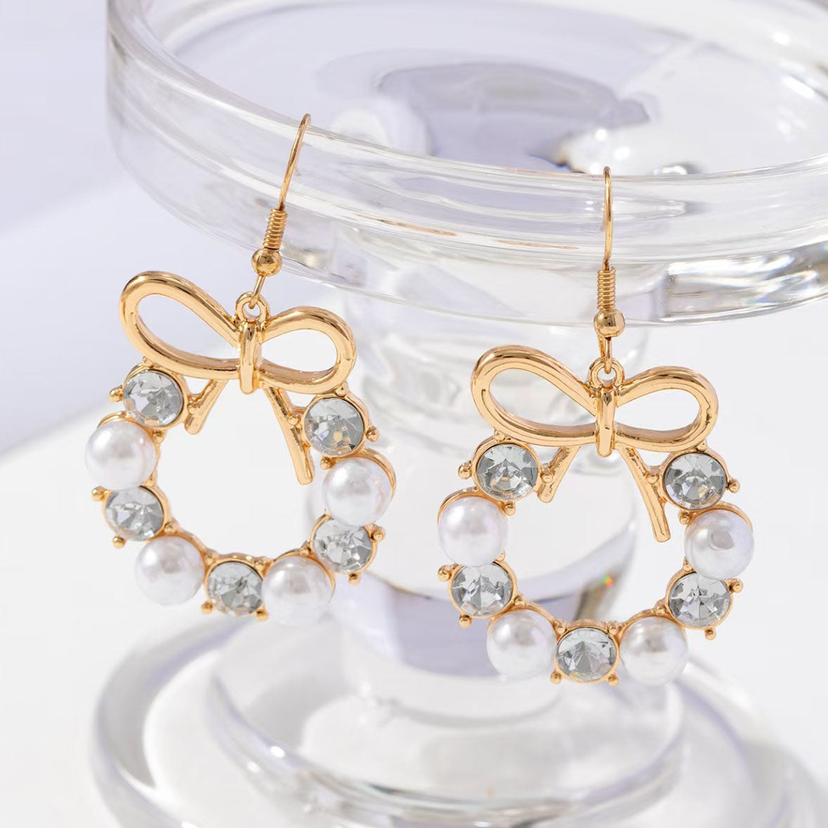Pearl and Crystal Bow Wreath Earrings - view 3