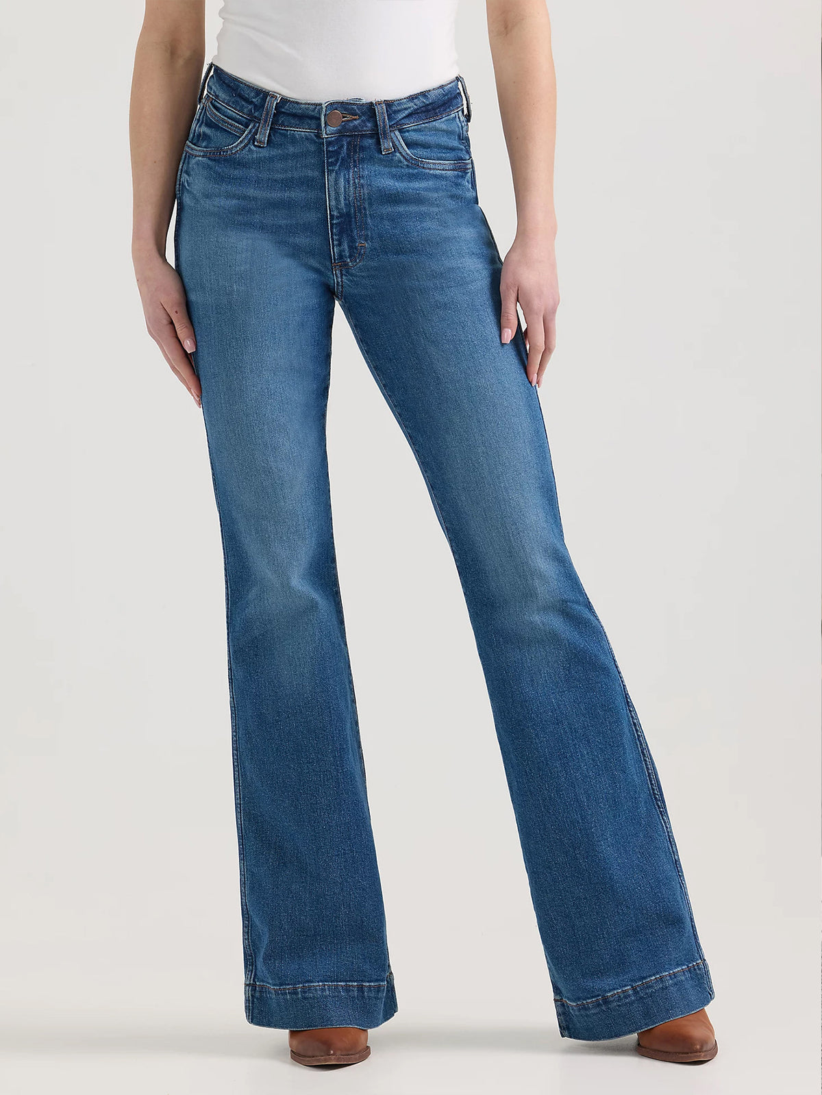 Stretch Denim Flare Leg Pants - blue