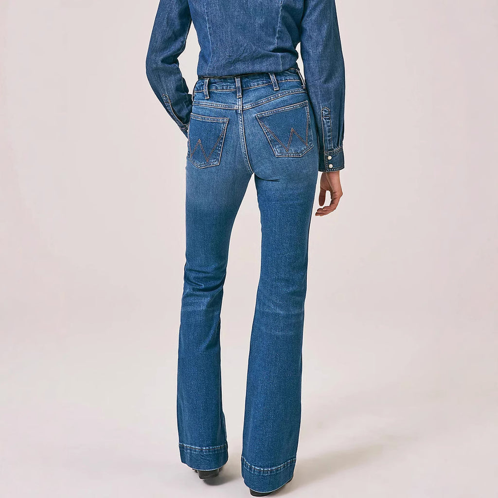 Stretch Denim Flare Leg Pants