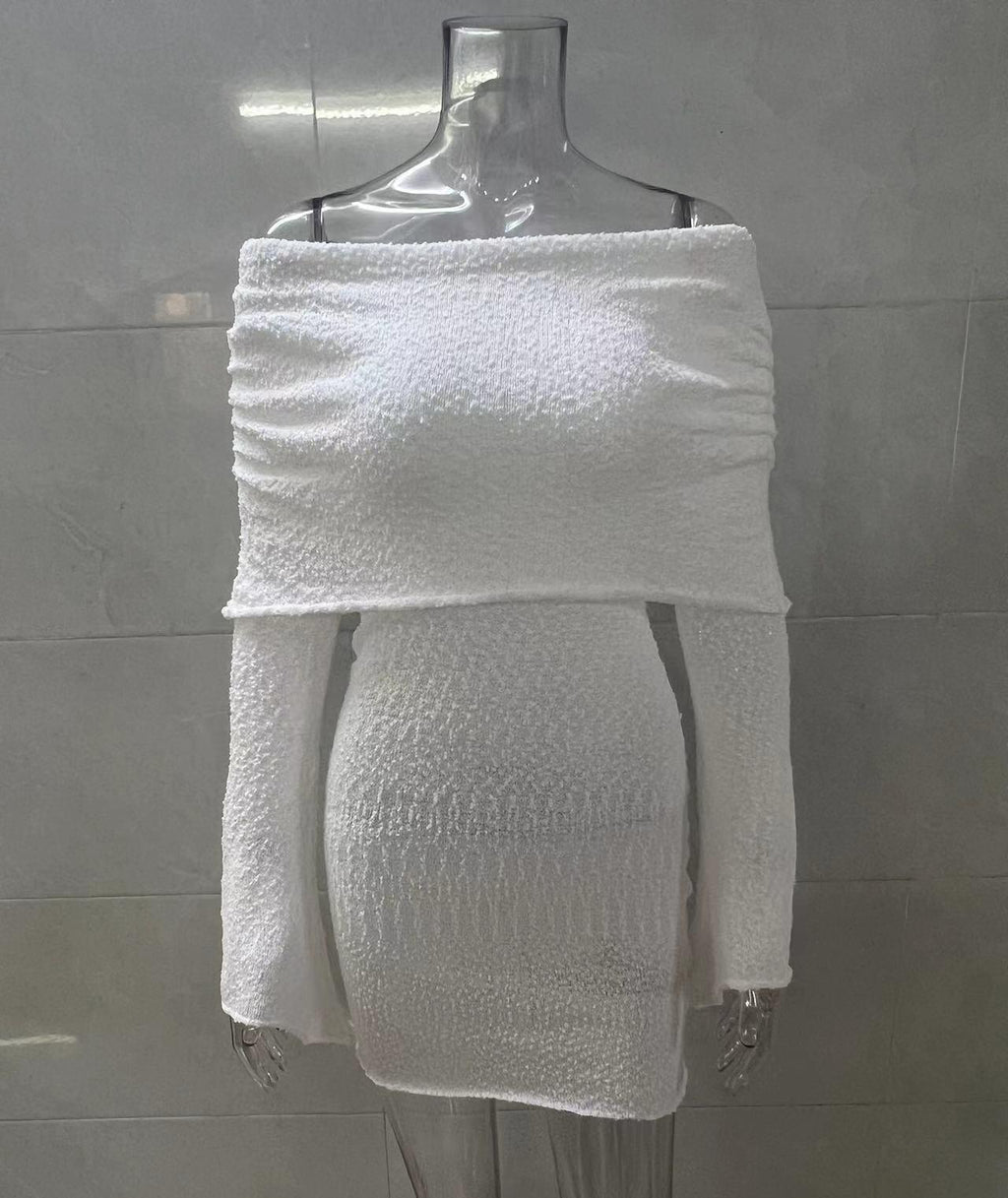 Fold Over Off Shoulder Flared Sleeve Mini Dress - White - 2