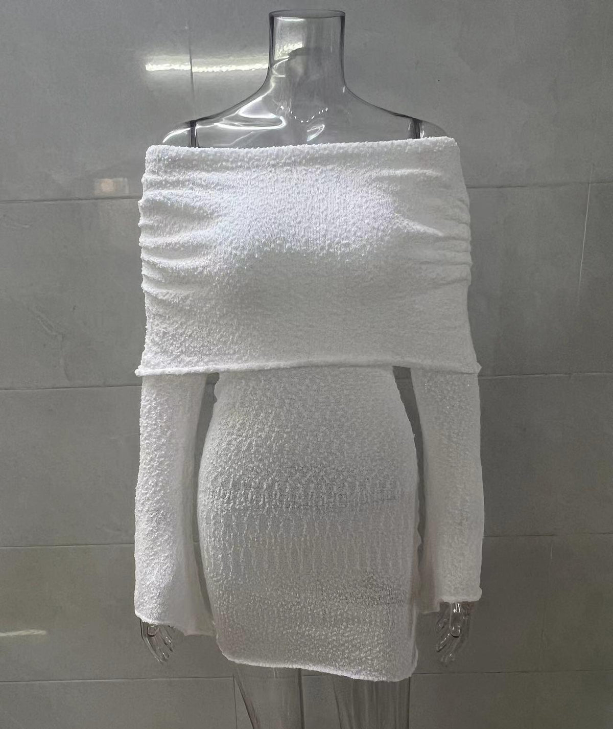 Fold Over Off Shoulder Flared Sleeve Mini Dress - White - 2
