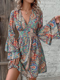 Boho Paisley Bell Sleeve Mini Dress - Decor