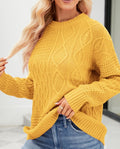 Diamond Cable Knit Crewneck Sweater - Yellow